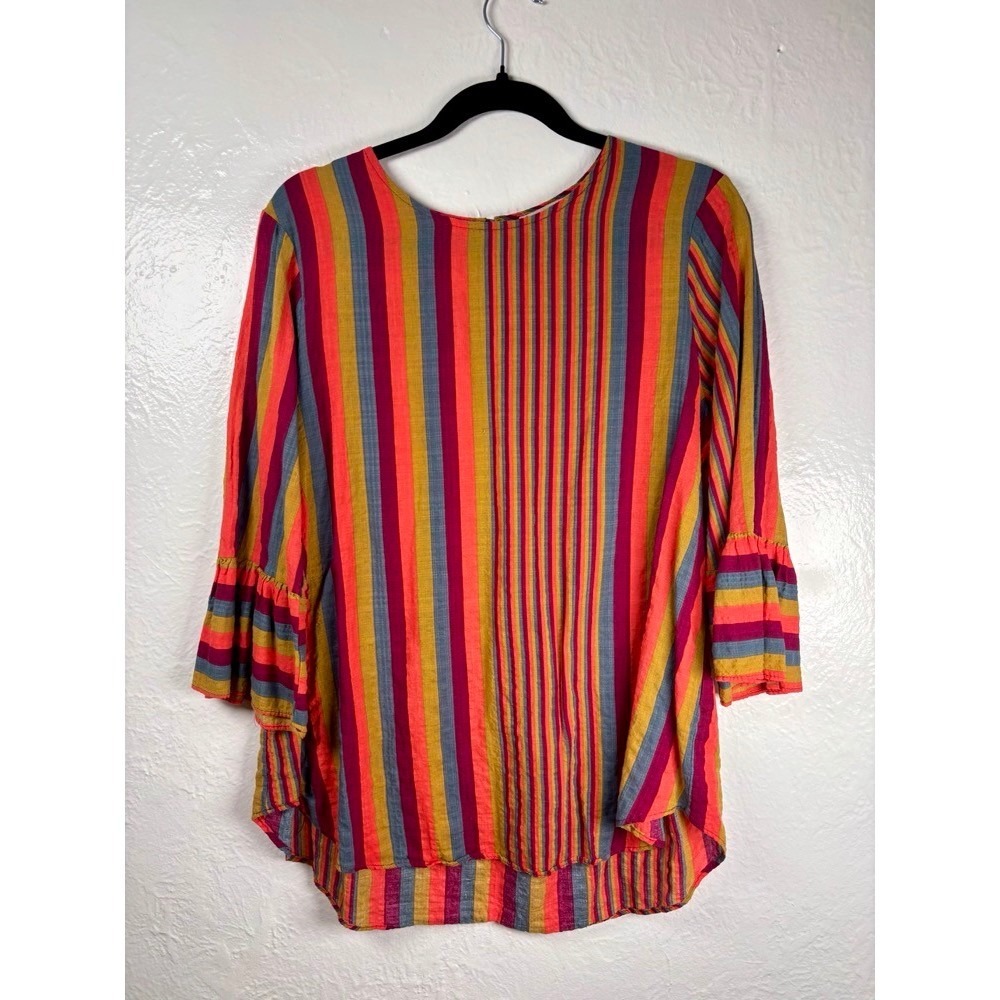 Betseys Boutique Striped Bell Sleeve‎ Tunic Top Sz M Quirky Circus Serotonin